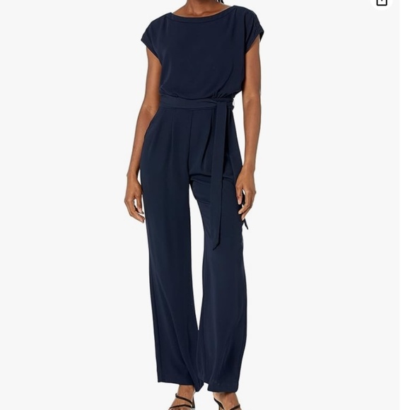 ELIZA J Navy Jumpsuit Casual Soft Full Length Wide Leg Jumpsuit Size 10 - Picture 1 of 11
